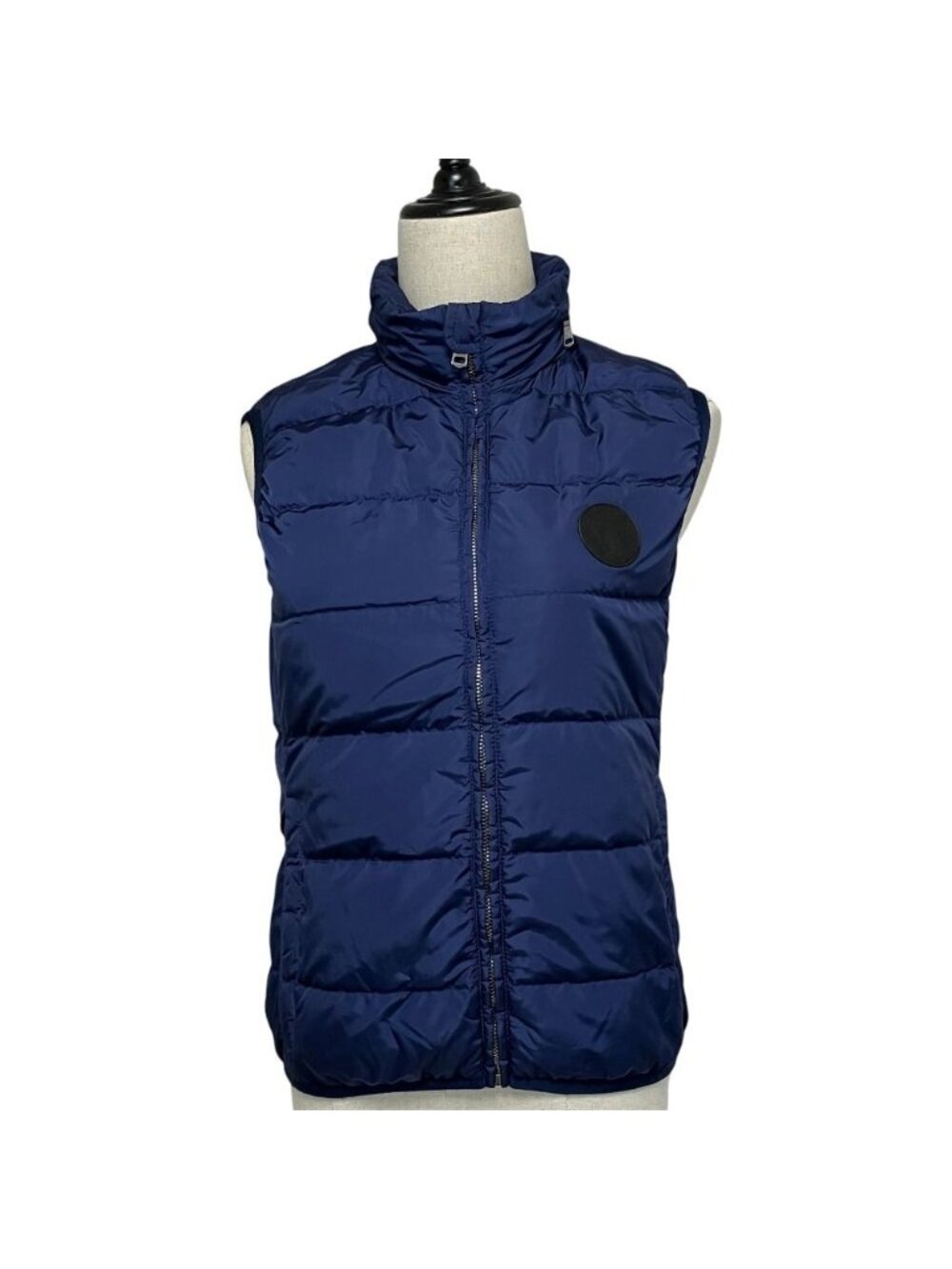 Gucci Logo Patch Down Vest Lining GG Pattern 38 Navy